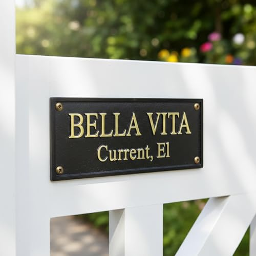 Custom Matte Black Personalized Name Plaque Sign with Gold Engraving, Custom Text Door Plate for Home Office Business Wall Signage Address Nameplate Gif, Housewarming