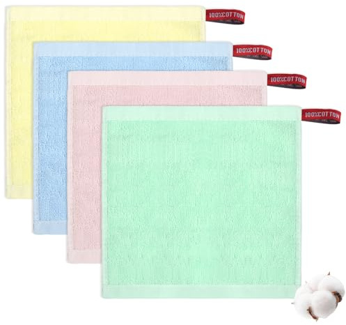 ALIIP Ansiktshandduk i bomull, 4 färger återanvändbara ansiktshanddukar | Ansiktshandduk Makeupborttagare för ansiktsrengöring och smink, 20 x 20 cm naturlig mjuk bomull, tvättbar för alla hudtyper