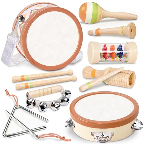 WINGYZ Musikinstrumente ab 1 Jahr, 10-in-1 Holz-Musikspielzeug | Für Babys und Kleinkinder von 1–3 Jahren, mit Trommel, Tamburin und Maracas – ideales Geschenk zum 1.–3. Geburtstag