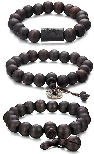 Jstyle 3 Pcs 11mm Madera Brazalete de Cuentas para los Hombres Mujeres Tibetano Buddhist Prayer Link Cool