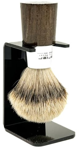 Parker Safety Razor Handmade Shaving Brush with 3-Band Silvertip Badger Bristles & Stand | Premium Walnut Wood & Chrome Handle | Luxury Wet Shave Tool for Men