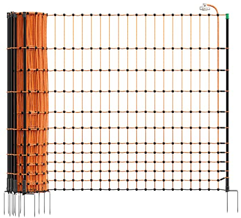 VOSS.farming farmNET 50m Elektronetz 112cm Hühnernetz Geflügelnetz Hühnerzaun Geflügelzaun 16 Pfähle 2 Spitzen orange