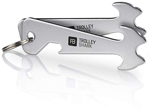 FABACH Trolley haj kundvagnslösare nyckelring – avtagbart kundvagnschip, shoppingskepp för shoppingvagn av rostfritt stål/metall – inga klämmor fastnar i pantlåset, silver, 2 Trolley Sharks