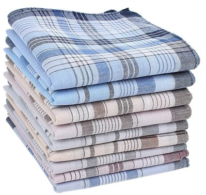 Houlife 100% Cotton Men's Stripe Soft Checkered Pattern Handkerchiefs Assorted Pocket Square Hankies 9 Pieces 15x15