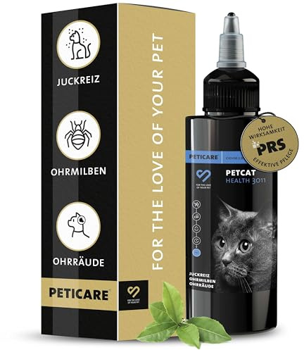 Peticare Anti-Parasiten Mittel für Katzen-Ohren | Gegen Ohrmilben Räude Pilze | lindert Juckreiz & fördert Regenerationsprozess | einzigartiges PRS® System für Lange Wirkung - petCat Health 3011