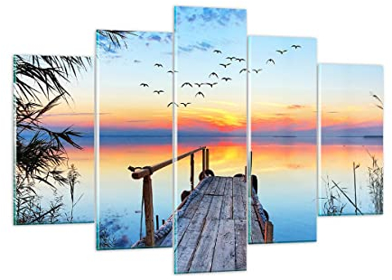 Mehrteilige Bilder auf Glas 150x100cm Glasbild Brücke See Groß XXL Wanddeko Bild im Glas Schlafzimmer Küche Set 5 teilige Wandbilder Dekoration Wohnzimmer Modern Wand Kunstdruck Art GEA150x100-3818