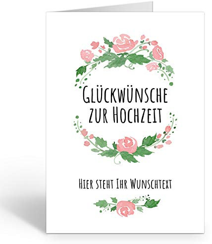Große Glückwunschkarte zur Hochzeit XXL (A4) PERSONALISIERT - Schlicht mit Blumen schön - mit Umschlag/Edle Design Klappkarte/Hochzeitskarte/Glückwunsch/Ehepaar/Extra groß für viele Unterschriften