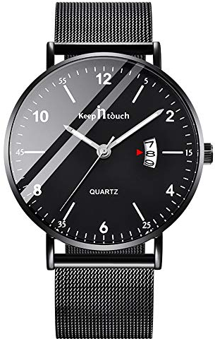 Unendlich U Herren Analog Uhren Slim Minimalist Armbanduhr für Mann Edelstahl Wasserdicht Quarzuhren Arabischen Ziffern-Zifferblatt Datum Mesh-Band 30 M wasserdichte