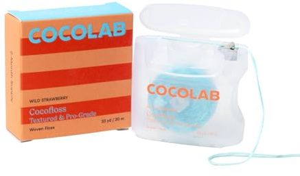 Cocofloss Expanding Woven Dental Floss by Cocolab, Waxed Tooth Floss for Daily Oral Care, Coconut Oil Infused, Vegan, for Adults and Kids, Strawberry Scent, 1 Pack