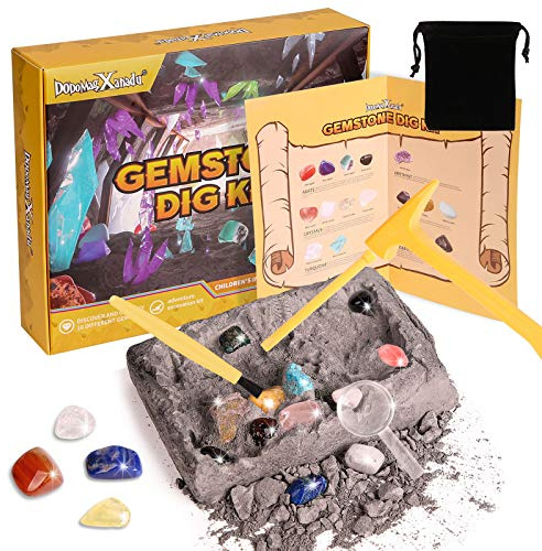 Gemstone Dig Kit, 16 Real Gem Stones and Crystals Excavation Kit, STEM Educational Toys Science Kit for Kids 5-7 8-12, Gem Digging Kit Rock Collection Stocking Stuffers Gifts for Boys Girls