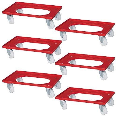 BRB 6 Logistikroller für Eurobehälter, 615x415x175 mm, weiße Kunststoffräder, rot