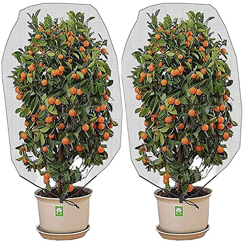 2 Packs Insect Bird Barrier Netting Mesh with Drawstring Garden Bug Netting Plant Cover for Protect Plant Fruits Flower