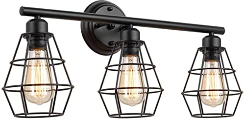 SXYSXYSXY Retro Spiegelleuchte 3-Flammig Vintage Industrial Schwarz Metall Spiegellampe Schminklicht Retro Lampe Badleuchte Wandleuchte Badezimmer Schrank Spiegelleuchten E27 Fassung (Ohne Glühbirne)