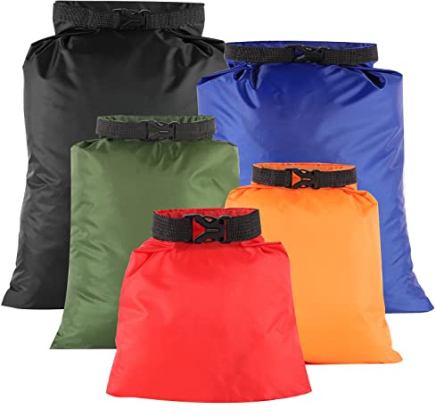Lanjue Lotto di 5 sacchetti impermeabili, sacchetti impermeabili, per attività all'aria aperta, 1,5 L, 2,5 L, 3,5 L, 4,5 L + 6 L, multicolore