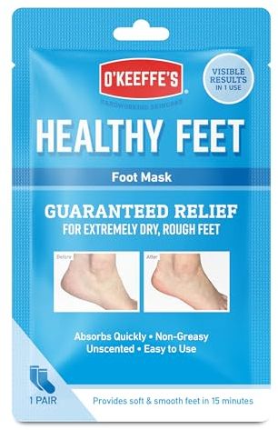 O’Keeffe’s Healthy Feet Foot Mask – Intensive Moisturising Sock Treatment for Extremely Dry, Rough Feet & Cracked Heels – Visible Results in One Use