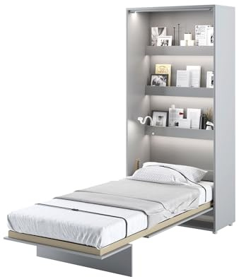 MEBLINI Schrankbett Bed Concept - Wandbett mit Lattenrost - Klappbett mit Schrank - Wandklappbett - Murphy Bed - Bettschrank - BC-03-90x200cm Vertikal - Grau Matt mit Matratze