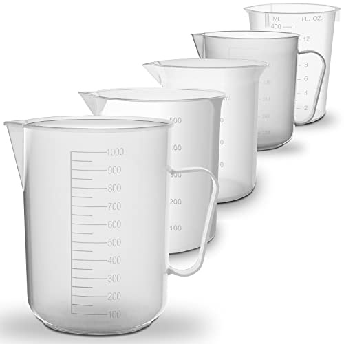 5pc Measuring Kit | RE-GEN 400ml Mixing Pot, 250ml Cup, 500ml Beaker, 500 Jug, 1ltr Measuring Jug – Ideal for Home, Kitchen, DIY, Laboratory, DIY, Arts & Crafts