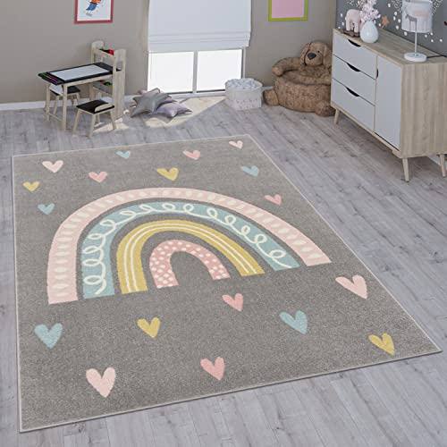 Paco Home Tappeto per bambini cameretta bambine bambini diversi motivi e dimensioni, Dimensione:133x190 cm, Colore:Grigio 3
