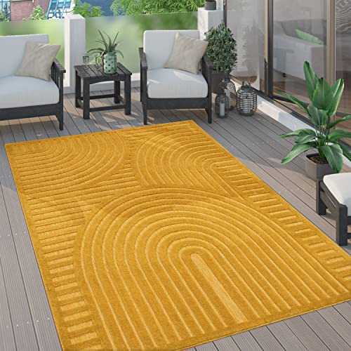 Paco Home Outdoor Teppich wetterfest & langlebig Moderne Boho-Designs mit 3D-Effekt Skandi-Look UV-beständig & robust für Balkon, Garten, Wohnzimmer & Küche, Grösse:60x100 cm, Farbe:Gelb 4