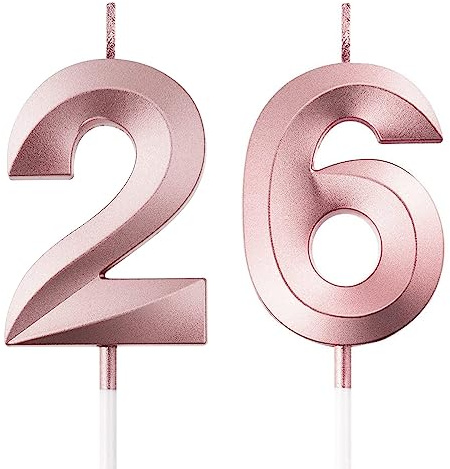 FAINCA 26 Geburtstagskerzen, 3D Kerzen Geburtstag, 5CM Roségold Geburtstagskerzen Zahlen, Helle Geburtstagskerze, Tortendeko Geburtstag, Birthday Candles für Geburtstagsdeko (Nummer 26)