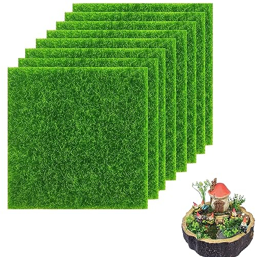 Kunstrasen Miniaturgarten,Miniatur Garten Deko,Künstliche Moos Miniatur,8 Kunstrasen Miniatur Moos,15 x 15 cm Kunstrasenteppich Miniatur Kunstrasen Outdoor Mikro Landschaft für Modellbau Puppenhaus