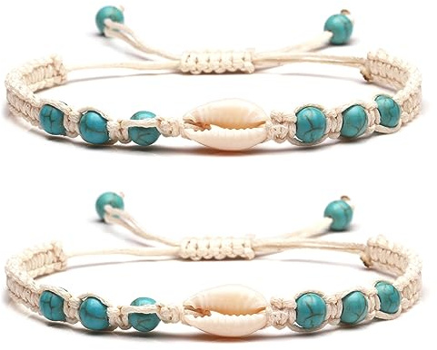 Liitata Lot de 2 bracelets en coquillage bohème turquoise - Bijou de plage pour filles et femmes