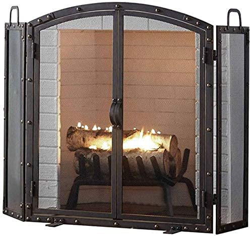 Funkenschutz, Feuerfunkenschutz, 3-teiliger Kaminschutz, extra hoch, 80 cm, für die Sicherheit von Haustieren, Kindern und Babys, zusammenklappbarer, flacher Feuerfunkenschutz mit Tür und Metallgitter