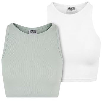 Urban Classics Damen Top Cropped Rib Top 2-Pack, 2er Pack Top für Frauen, kurz geschnitten, Slim Fit, erhältlich in vielen Farben, Größen XS-5XL