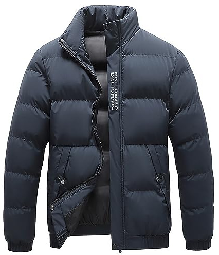 Szshoaye Men Winter Warm Down Jacket Long Sleeve Quilted Coats Casual Puffer Jackets Mens Outdoor Ski Hiking Windproof Stand Collar Full Zip Outwear Solid Color Coat(Blue,XXL)