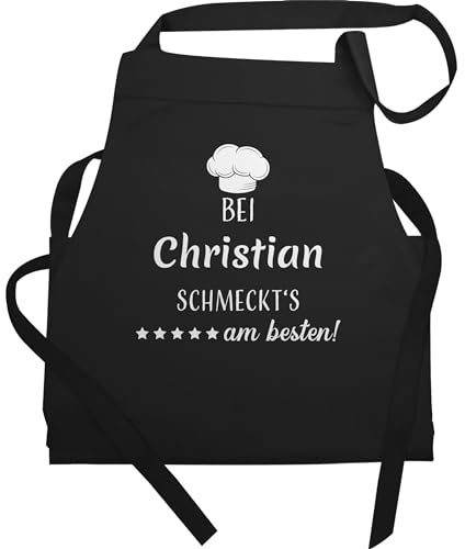 Geschenk mit Namen personalisiert by Shirtracer - Schürze - Kochschürze - Bei Name schmeckts am besten - Geschenke für Koch Köchin Hobbykoch Hobbyköchin