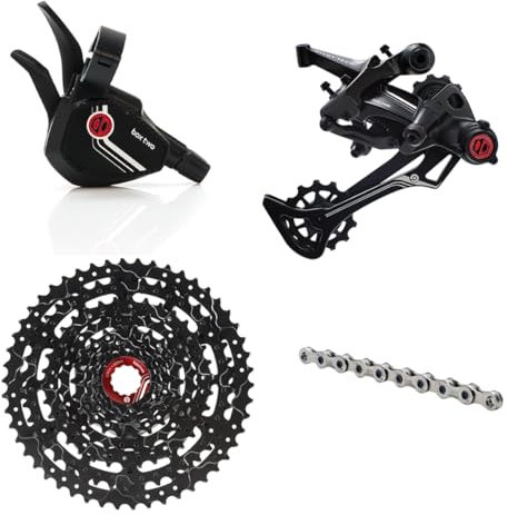 Box Dos Prime 9 X-Wide Multi Shift Groupset de ciclismo de 9 velocidades, 1 palanca de cambios de transmisión, desviador trasero, casete de bicicleta Freehub, cadena | Box Components