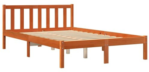 vidaXL Massivholzbett, Holzbett mit Kopfteil Lattenrost, Doppelbett für Schlafzimmer, Bett Bettgestell, Modern, Wachsbraun 120x200cm Kiefer