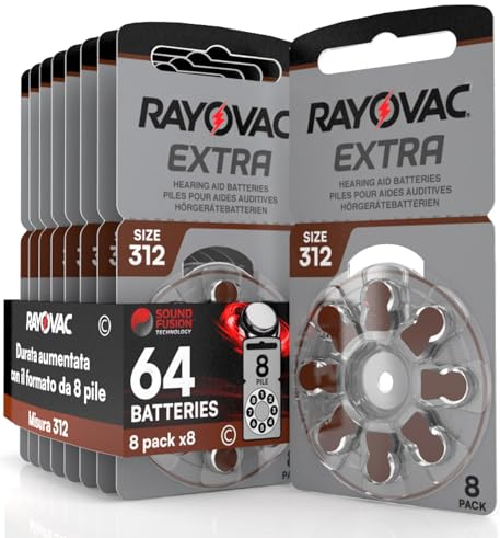 64 Pilas para audífonos Rayovac Extra Size 312-8 Blister de 8 Pilas