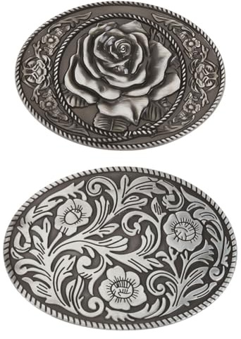 WEBEEDY 2 Stile Ovale Blumen-Gürtelschnallen Für Damen Und Herren Rosenblumen-Blumen-Western-Ledergürtel Vintage-Mittelalterlicher Schnallengürtel Geeignet Für Tägliche Kleidung