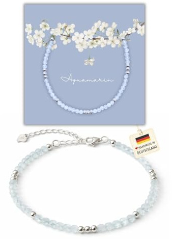 happymaker - Edelstein Perlenarmband mit 925 Sterling Silber oder vergoldeten Perlen, handgefertigt in Deutschland, Geschenkkarte und Geschenkverpackung - Verschluss und Verlängerungskette