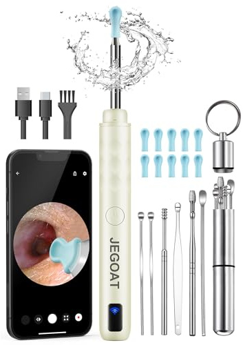 JEGOAT Verktyg för borttagning av öronvax kamera, öronrengörare med kamera, öronrengöringssats 1296P HD öronomfång och 6 LED-lampor, 10 öronplektrum, öronvaxborttagningskit med otoskop för att tjäna