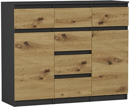 Framire Highboard Anthrazit/Artisan Eiche 120x40x98 cm – Sideboard mit Schubladen, Schränken & offenen Regalen, modernes Schrankmöbel für Wohnzimmer, Esszimmer & Schlafzimmer, Modern S-62D