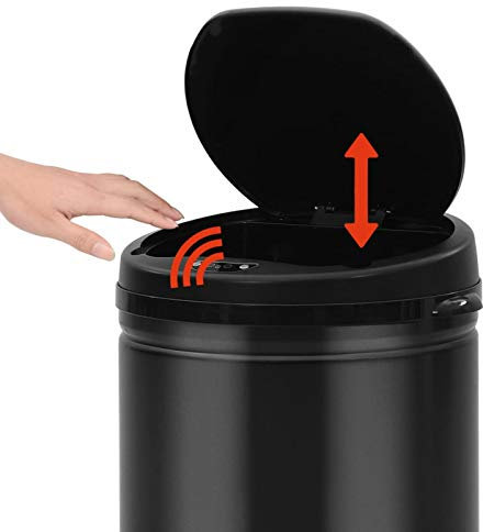 Rantry Poubelle automatique avec capteur 30 L en acier au carbone noir, décor de meubles d'intérieur/extérieur pour salon, bureau, chambre à coucher