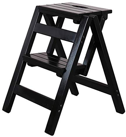 Scaletta in Legno Sgabelli per Scale Pieghevoli a 2 Gradini per Uso Domestico Sgabelli Multifunzione per Scale Scaletta per Interni per Cucina Biblioteca per Ufficio, Noce Nera
