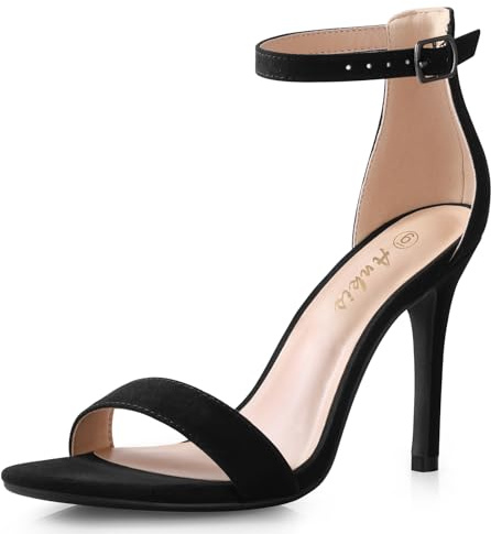 Ankis Sandales à talons hauts pour femme de 10,2 cm, noir nude et doré, bout ouvert, sangle de cheville, sandales à talons pour fête de mariage habillée