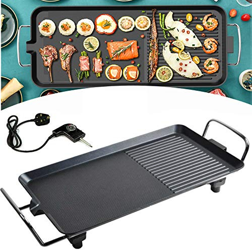 Parrilla eléctrica Teppanyaki, plancha for barbacoa de 1500 W, placa calefactora con revestimiento antiadherente y calentamiento rápido, for cocinar en el escritorio, for reuniones familiares, cenas,