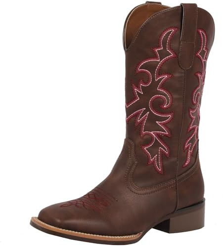 J's.o.l.e Stivali da cowboy da donna, stile western, metà largo, punta quadrata, stivali da cowgirl, per equitazione, scarpe ricamate, Marrone scuro, 40 EU