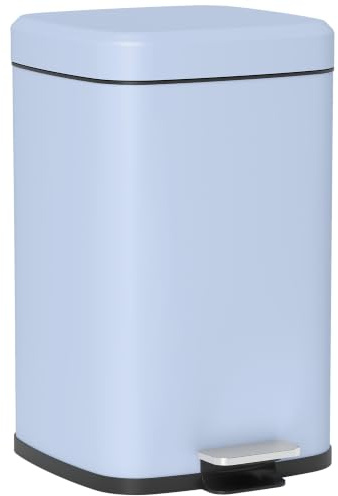 HOMCOM 20 Litre Pedal Bin Kitchen Rubbish Bin Soft-Close Lid Light Blue | Fingerprint Proof, Foot Pedal, Removable Inner Bucket, Recycling and Waste