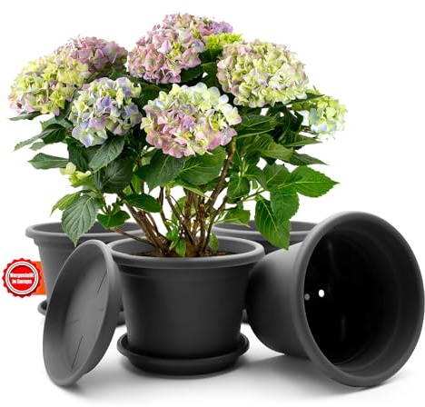 BigDean 4 Stück Blumentopf mit Untersetzer rund ø 20 cm Anthrazit – wetterfester Pflanzkübel Made in Europe