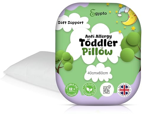 EGYPTO Anti-Allergy Toddler Cot Bed Pillow – Soft, Hypoallergenic Cot Pillows for Babies & Toddlers – Lightweight, Breathable Toddler Pillow for Cot (40cm x 60cm)