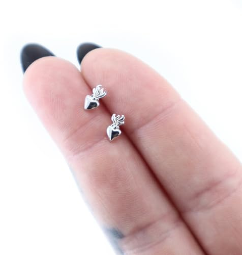 Flammendes Herz Ohrringe Silber 925, Brennendes Herz Ohrstecker, kleine Ohrstecker Silber, Ohrring Herz, Boho Schmuck Geschenk für Frauen