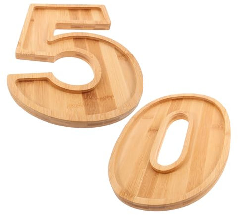 Amosfun Plato De Madera Número 50 Bandeja para Frutas y Postres Versátil para Fiestas y Reuniones