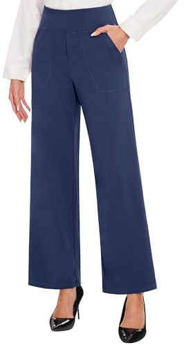Desol Yogabyxor för kvinnor med fickor hög midja byxor med raka ben stretchiga träningsbyxor magkontroll arbetsbyxor för kvinnor, marinblå, XL