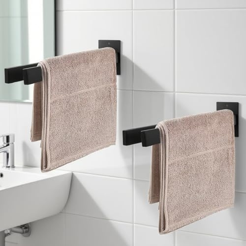 HEIYUET 2 stycken handdukshängare dubbel svart rostfritt stål, 38 cm lång fyrkantig handduksstång badrum handdukshållare badhanddukshållare, rostfritt stål handdukshållare tvåarmad vägg för badrum kök
