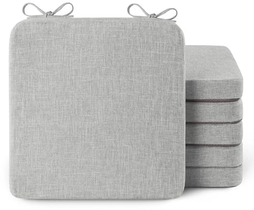 AddGrace Square Chair Cushions for Dining Chairs 6 Pack Non Slip Seat Cushions for Kitchen Chairs Indoor Thick Dining Room Chair Pads with Ties and Removable Cover (40x40x5cm) Light Grey